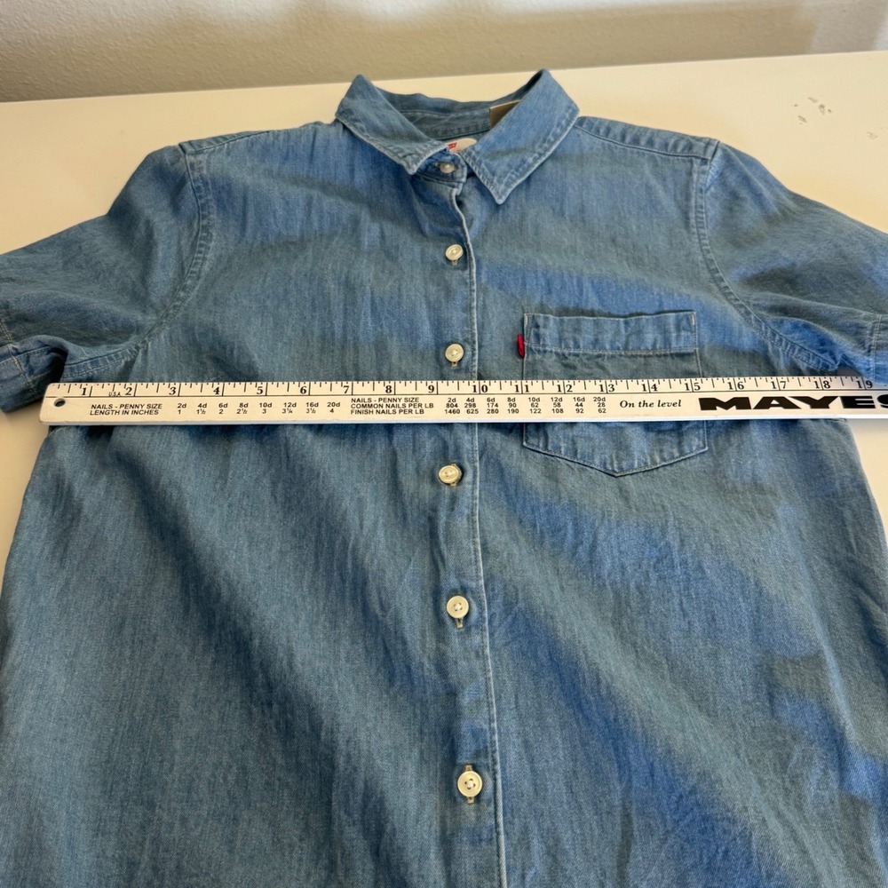 Levi's Women's Chambray Denim Shirt Dress Blue Button Front Short Sleeve Size S - Picture 8 of 10
